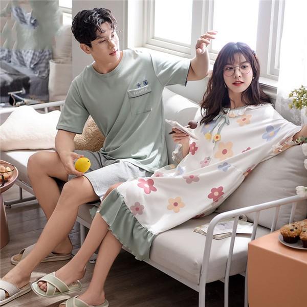 花柄 ペア パジャマ レディース 前開き 半袖 パジャマ ワンピース 夏 ルームウェア カップル 部屋着 韓国風 寝間着 上下セット ギフト Dh014d3 マンテンショップ 通販 Yahoo ショッピング