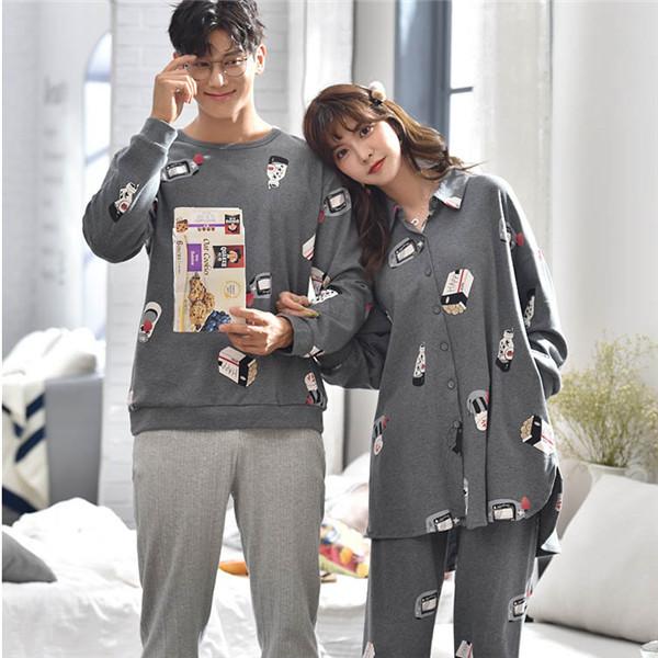 お揃いペア グレーパジャマ 春向き カップル ペア ルームウェア 長袖 韓国 上下セット メンズ パジャマ 男女ペア 恋人 パジャマ 前開き Dh541g4 マンテンショップ 通販 Yahoo ショッピング