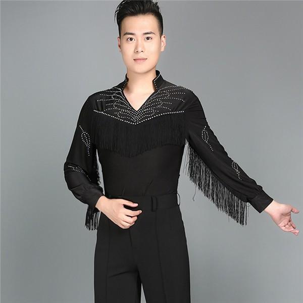 メンズ ラテンダンス用シャツ 男性用 ダンス 衣装 フリンジ 袖 上着