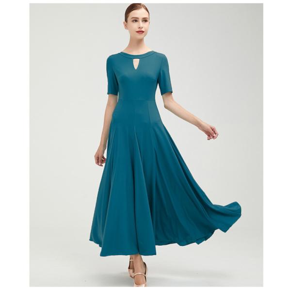 社交ダンス ワンピース 無地 モダンドレス 半袖 社交ダンスドレス 黒