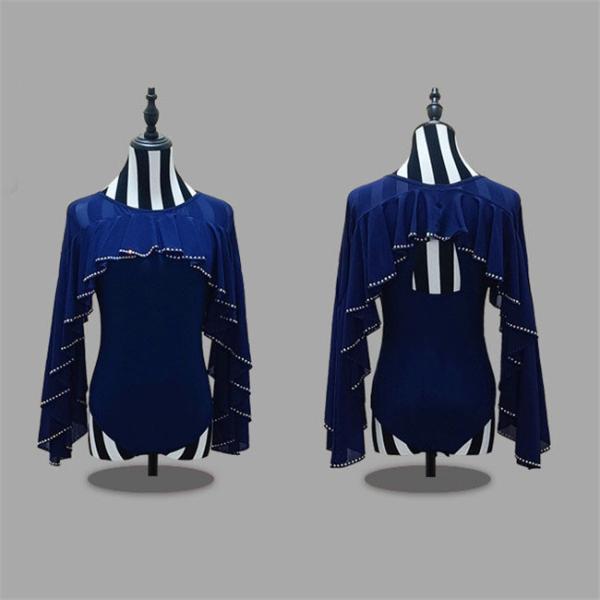 社交ダンス レオタード 長袖 フリル 競技着 レディース モダンラテン