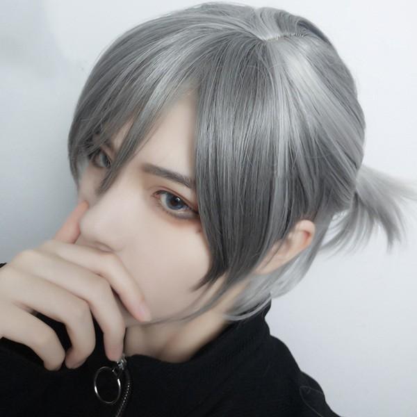 注目ショップ ウィッグ 男装 フルウィッグ ウィッグネット付き メンズ 男装 コスプレ ショート グレー 灰色