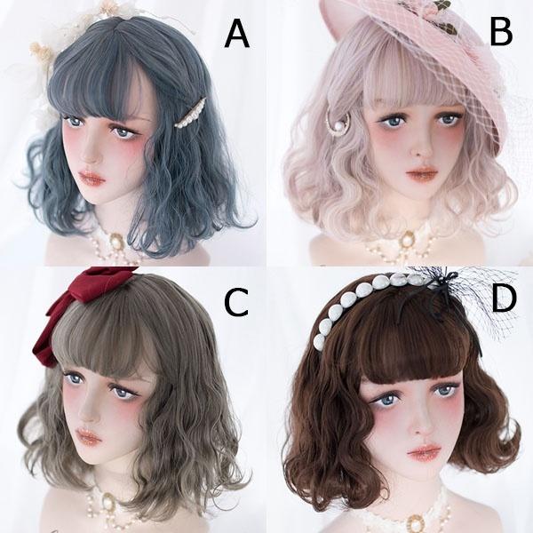 ウィッグ ミディアム ショート ロリータ 原宿風 巻き毛 パーマ