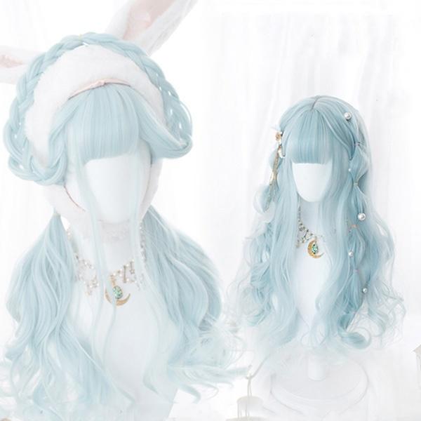 ウィッグ ロリータ 原宿風 ロングウィッグ かつら 巻き毛 ぱっつん前髪 パーマ 水色 コスプレウィッグ 長髪 耐熱ウィッグ 仮装 Dp075n1 マンテンショップ 通販 Yahoo ショッピング