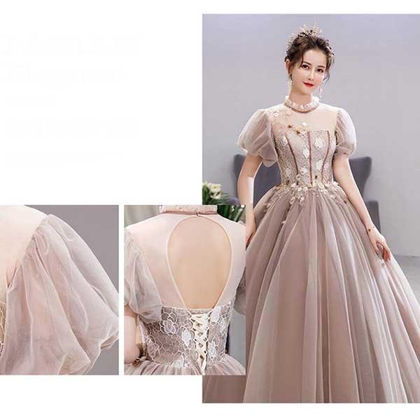 カラードレス ロングドレス 袖あり ウェディングドレス ロング丈