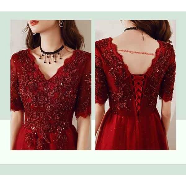 ドレス 大人 ピアノ 発表会 ワインレッド 妊婦 パーティードレス