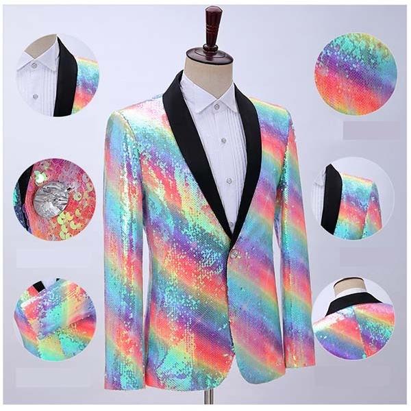 ジャケット（単品） ステージ衣装 演出服 スパンコール 虹柄 キラキラ