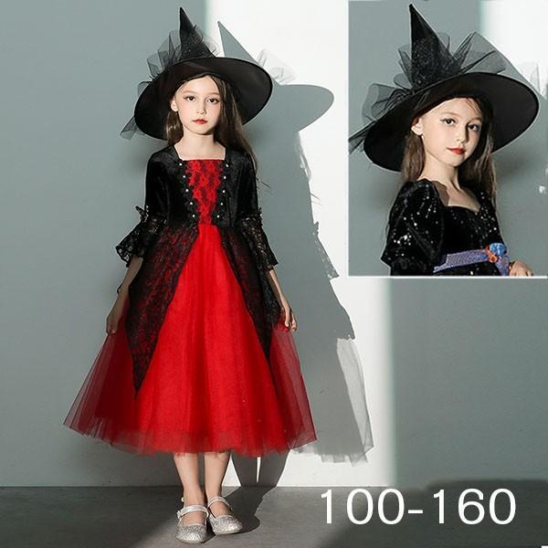 ハロウィン 女の子 コスプレ 子供 150 魔女 ドレス 帽子 セット - 6