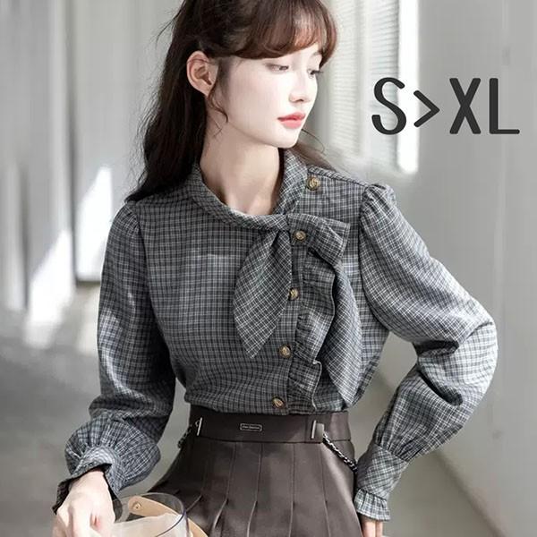 シャツ ブラウス 長袖 チェック柄 通勤 日常 事務服 就活 リクルート