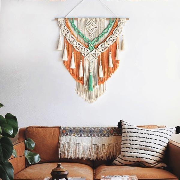 タペストリー 北欧 壁飾り おしゃれ 棒付き 手作り編みマクラメ