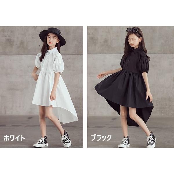 シャツワンピース 子どもワンピース 子供 黒 白 卒園式 韓国 子供服
