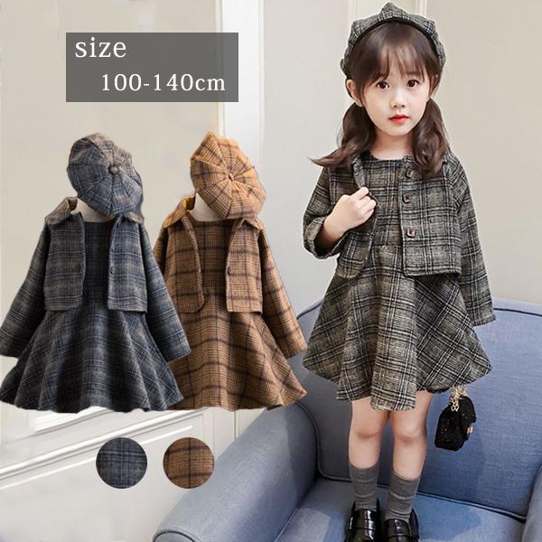 入学式 女の子 フォーマルスーツ 子供服 セットアップ ワンピース スカートセット チェック柄 帽子 プリーツスカート キッズ ジャケット 子供スーツ 卒業式 Cl0597 ショップモモ 通販 Yahoo ショッピング