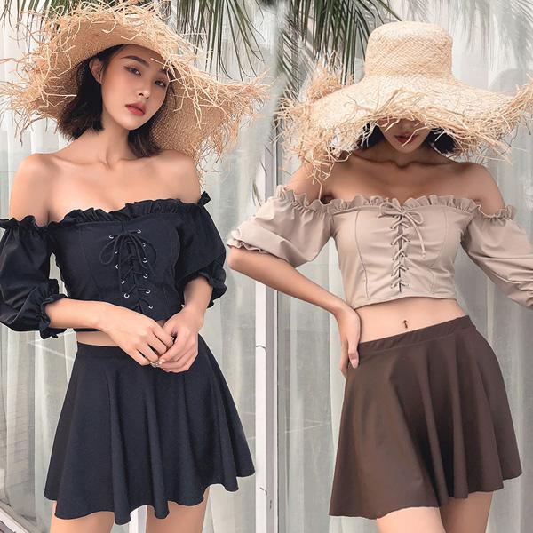 水着 レディース オフショルトップス 3点セット ビキニ 2way仕様 セパレート 体型カバー ミニスカート スイムウェア スイミング ビーチ 温泉 ミズギ 旅行 Cl0903 ショップモモ 通販 Yahoo ショッピング