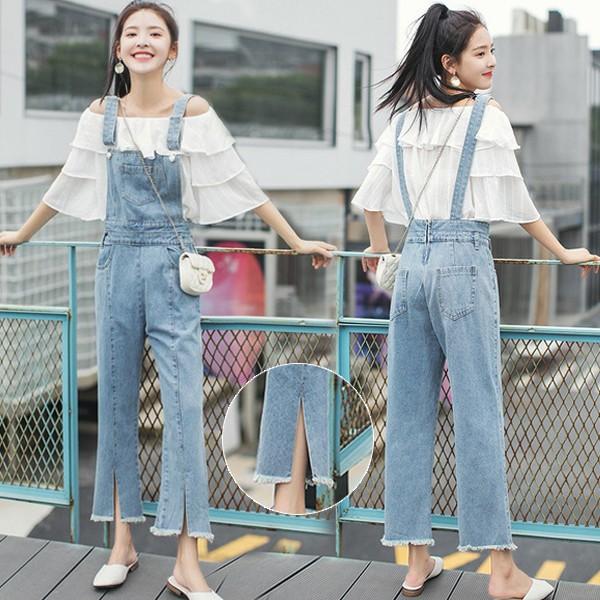 サロペット デニム レディース パンタロンパンツ スリット入り サロペットパンツ オーバーオール レディース ロングデニムサロペット ジーンズ 切りっぱなし Cl1228 ショップモモ 通販 Yahoo ショッピング