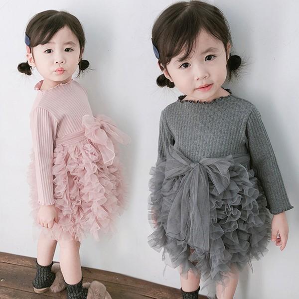 ニットワンピース 女の子 チュールワンピース キッズ 切り替えワンピース ドッキング ベビー チュチュ 膝丈 子供 ティアードワンピース ウエストマーク 秋春 Cl1367 ショップモモ 通販 Yahoo ショッピング