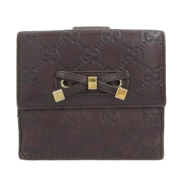【本物保証】 グッチ GUCCI グッチシマリボン ダブルホック折財布 レザー 茶 167465 shop-takashimaya7_tk19b0821002