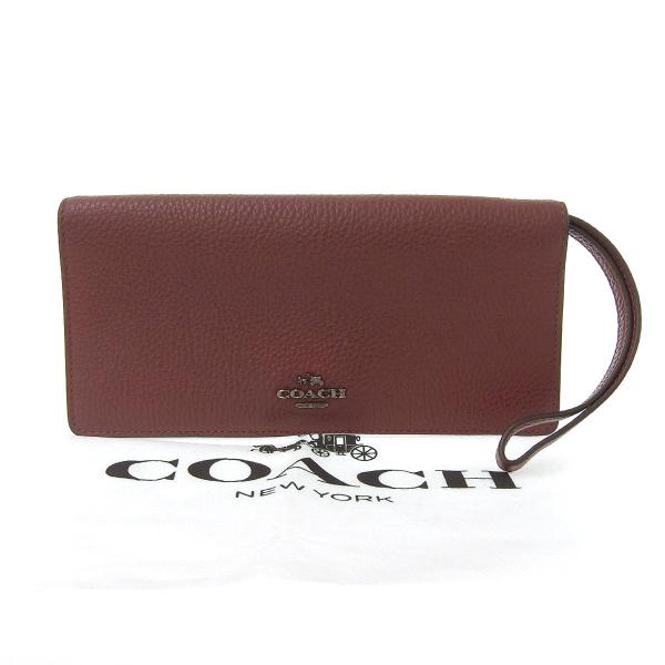 COACH コーチ ロゴ ホック付 長財布 二つ折り レザー ブラウン