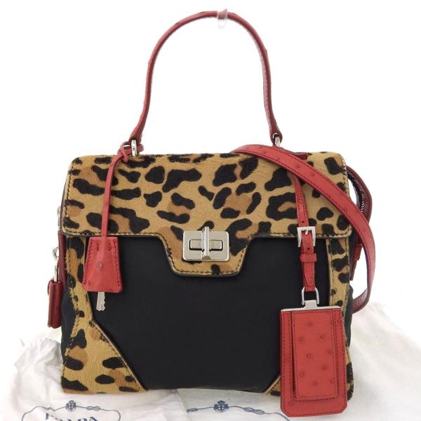 PRADAハラコ★レオパードがお洒落☆クラッチ・ポーチ ブラウン PRADA(プラダ) ハラコ アニマル柄 ミニ ハンドバッグ ポーチ