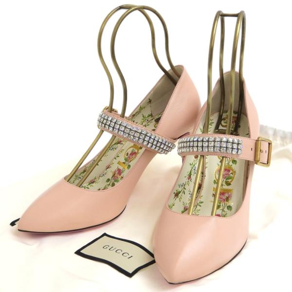 GUCCI 花柄刺繍 ハイヒールパンプス　ピンヒール　サイズ36 1/2 GUCCI（グッチ） パンプス 花柄 フラワー レザー ラインストーン