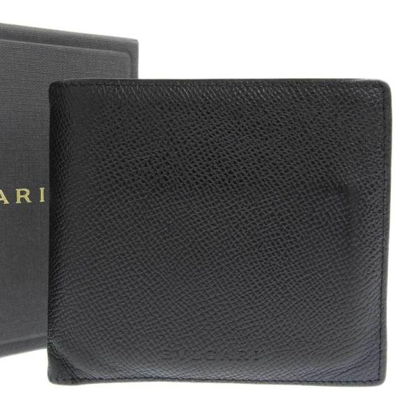 美品✨BVLGARI ブルガリ　クラシコ　二つ折り財布　レザー　キャメル BVLGARI ブルガリ ロゴ クラシコ 二つ折り財布 レザー ブラック