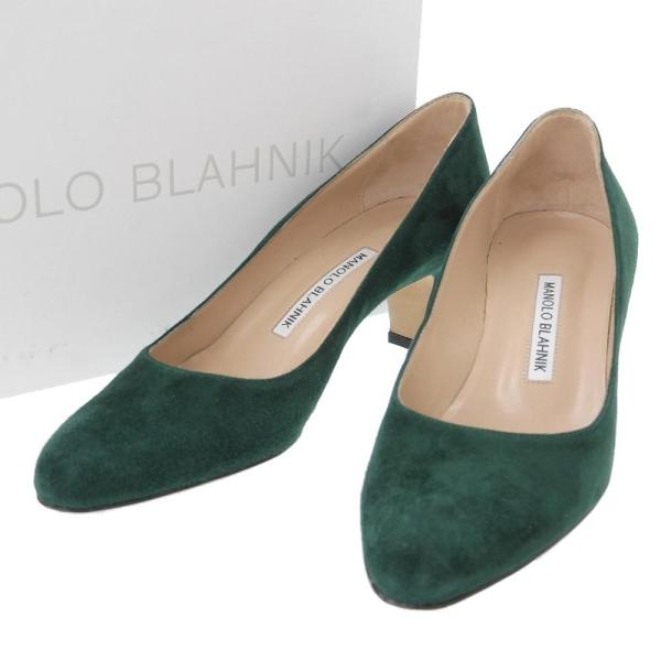 マノロブラニク Manolo Blahnik パンプス ヒール 靴 スエード 緑