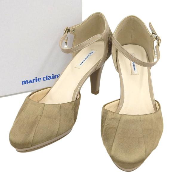 マリ クレール marie claire パンプス 靴 ヒール パーティー サテン グレージュ ゴールド系 23.5 レディース 本物保証 箱付 美品