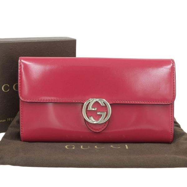 【本物保証】 箱・布袋付 美品 グッチ GUCCI インターロッキングG ホック付長財布 パテントレザー ピンク 369663 203887 GUCCI（グッチ） インターロッキングG ホック付長財布 パテントレザー