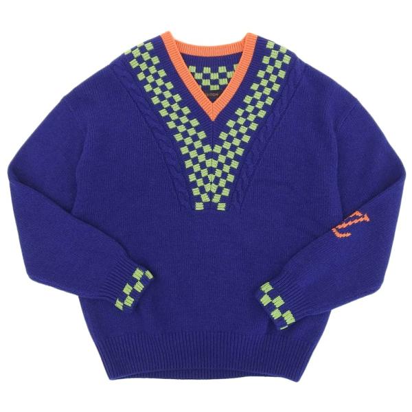 【本物保証】 超美品 ルイヴィトン LOUIS VUITTON ダミエヴァージルアブロー Vネック セーター ブルー 1A8P3T RM211 ZRS HKN61W S メンズ shop-takashimaya7_tk23a0630052
