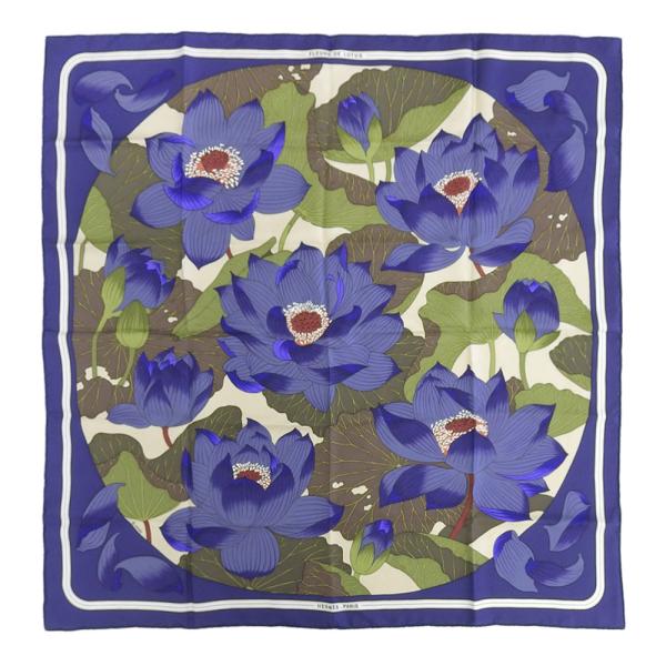 HERMES/エルメス カレ90 シルク スカーフ ロータスの花 e_10 HERMES エルメス カレ90 FLEURS DE LOTUS 蓮の花 シルク