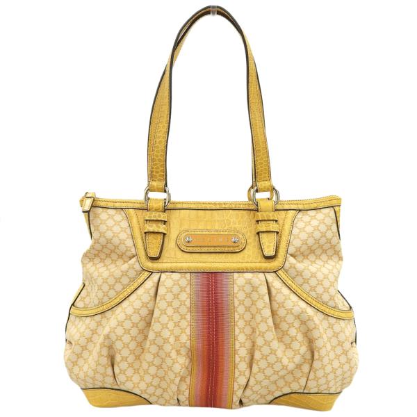 【本物保証】 超美品 セリーヌ CELINE マカダム柄 ショルダーバッグ トートバッグ ハンドバッグ イエロー CELINE（セリーヌ） マカダム柄 ショルダーバッグ トートバッグ