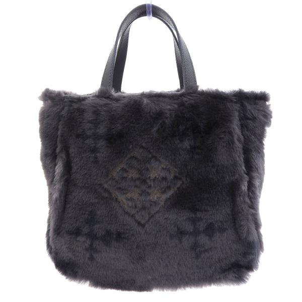 【美品】russet ショルダーバック　ファー巾着 2way チャコールグレー russet（ラシット）の「【モノグラムファー】巾着ショルダーバッグ(CE