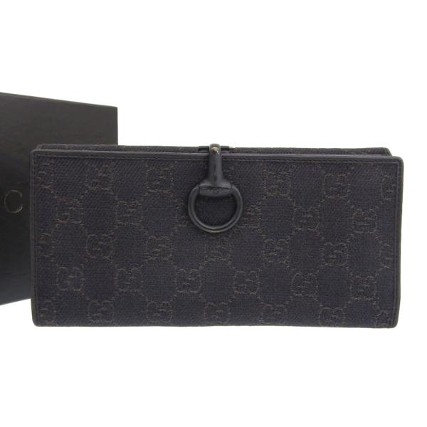 グッチ　GUCCI 101602-3661 Wホック　キャンバス×レザー長財布 GGキャンバス グッチ GUCCI ホースビット 長財布 101602 3661 ブラック