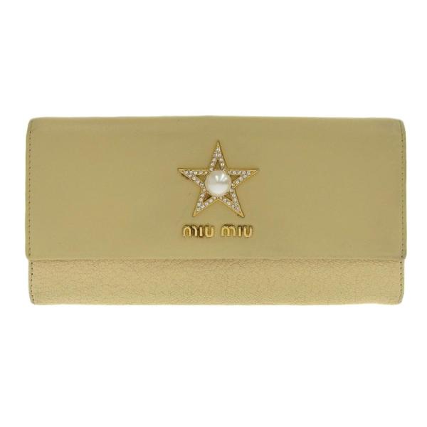 【本物保証】 ミュウミュウ MIUMIU ホック付 長財布 レザー イエロー系 スター 星 フェイクパール 5MH369 shop-takashimaya7_tk31b031655