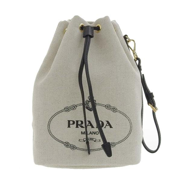 PRADA（プラダ） ロゴ 巾着バッグ ポーチ ホワイト×ブラック 1NE369