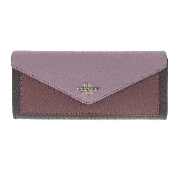 【本物保証】 超美品 コーチ COACH ホック付長財布 トリコロール 革 レザー 紫 パープル 12122 shop-takashimaya7_tkh22b1205027