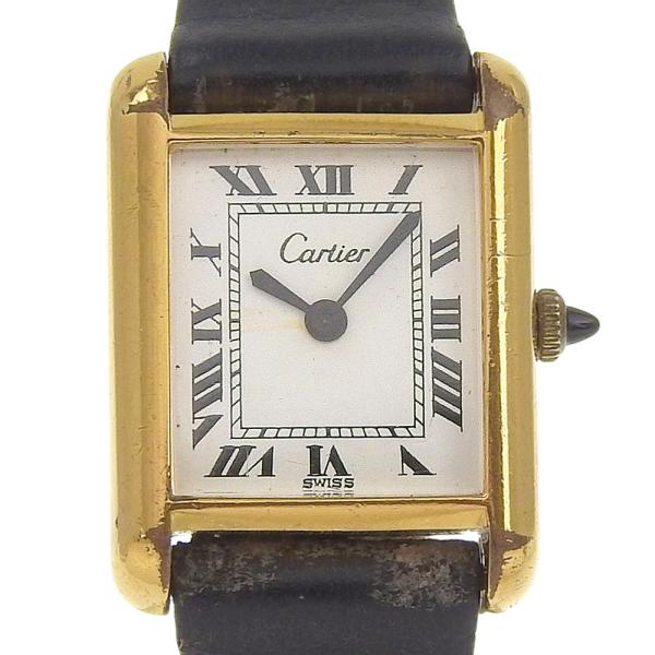 【本物保証】 箱付 カルティエ CARTIER マストタンクSM 白文字盤 GP/レザー 2023/11 OH済 28mm×20mm 手巻 レディース 腕時計 アンティーク shop-takashimaya7_tkh23b0802002