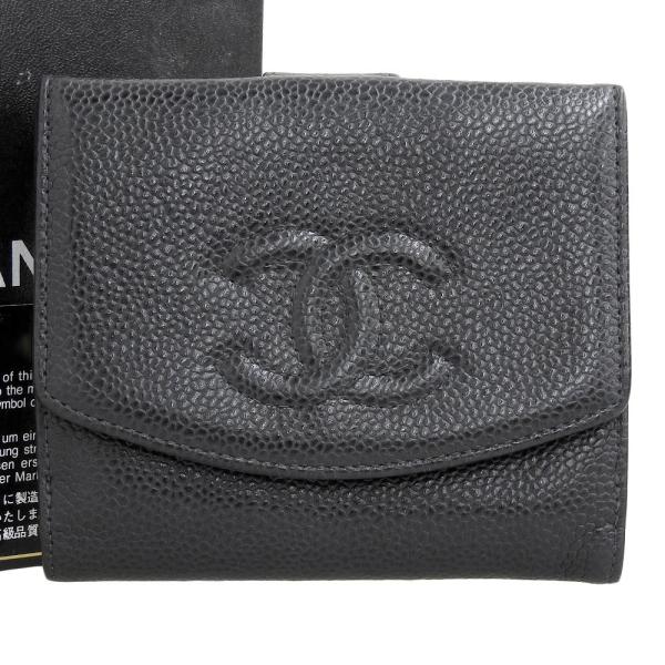 CHANEL（シャネル） ココマーク ロゴ Wホック折り財布 キャビアスキン