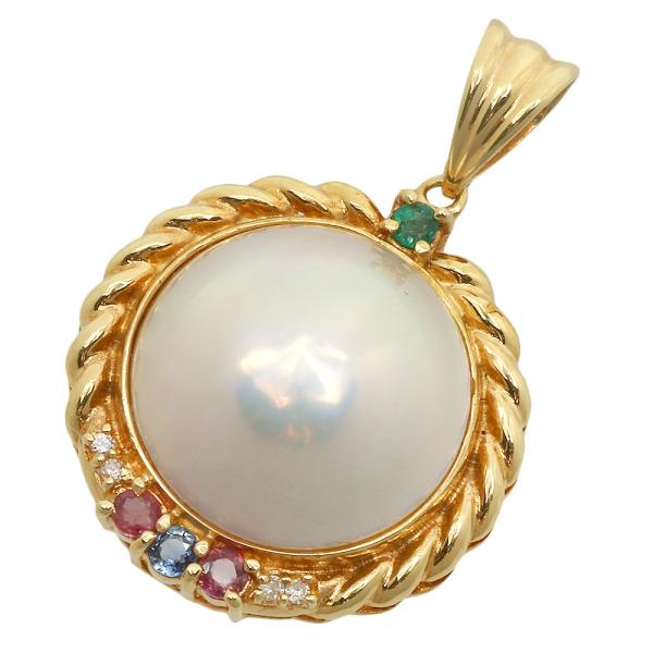 ペンダントトップ 約5.7g K18YG マベパール約15.4ミリ ルビー