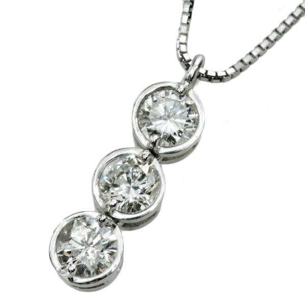 3Pダイヤモンド 一連 ネックレス 3.9g K18WG ダイヤモンド1.00ct 上品