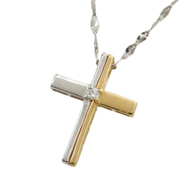 純プラチナ十字架クロスネックレスダイヤモンドチャームpt1000