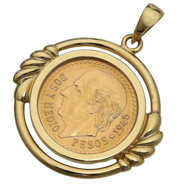 メキシコ金貨 ペンダント 約5.2g K21.6YG/18KT ドスコイン 2.5ペソ