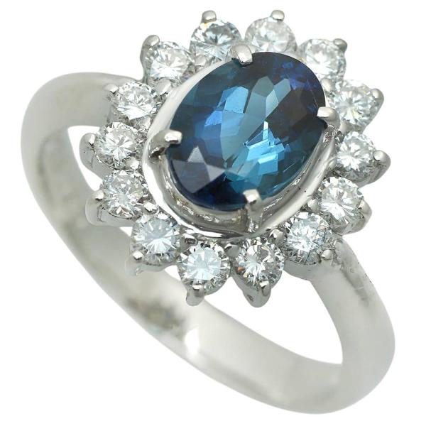 天然トルマリン リング 5.8g Pt900 インディゴライト1.28ct メレダイヤ 