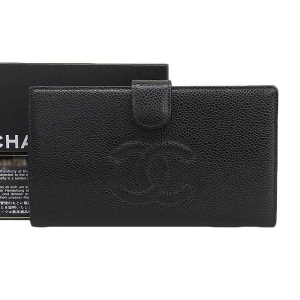 キャビアスキン シャネル CHANEL ココマーク がま口付長財布 A13498