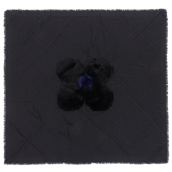 【本物保証】 希少 レア 箱付 新品同様 ルイヴィトン LOUIS VUITTON ショールフラワーグラムファー M73021 ストール シルク ウール 黒 shop-takashimaya7_tkh25b0322010