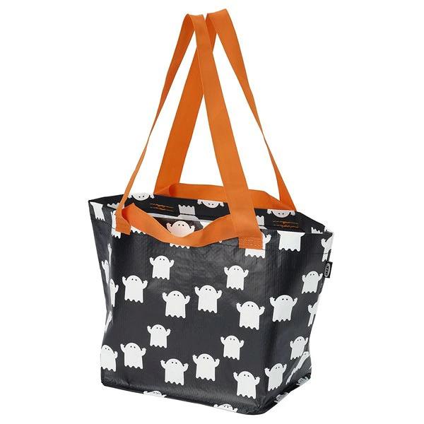 IKEA ハロウィン お化け柄 トートバッグ KUSTFYR クストフィール バッグ ゴースト ブラック/ホワイト 27x18x27 cm 13リットル
