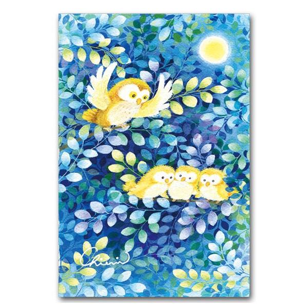 水彩イラストポストカード ふくろう親子の合唱 花の絵葉書 :31-8506:ポストカードと和雑貨の和道楽 通販 