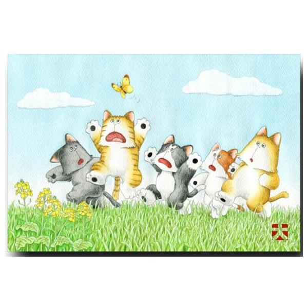 猫のポストカード ちょうちょ 野良猫にゃんず 絵葉書 : ポスト 猫のポストカード ちょうちょ 野良猫にゃんず 絵葉書 : ポスト