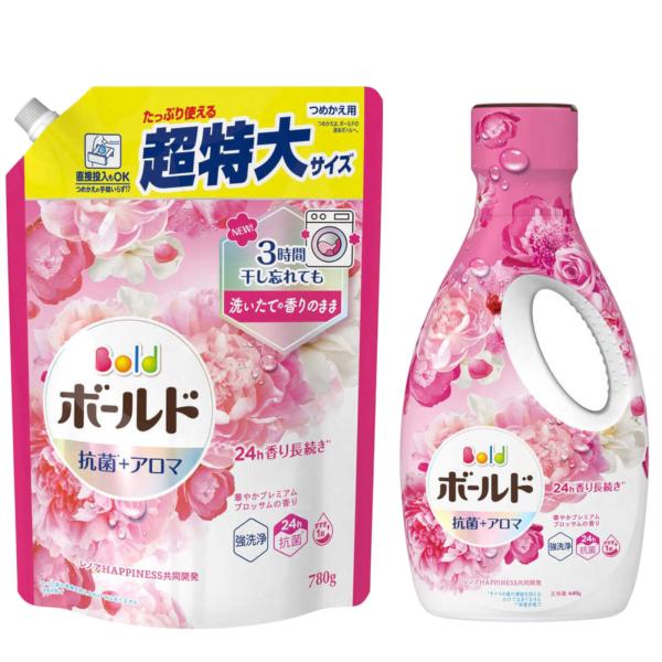 ボールドジェル 華やかプレミアムブロッサムの香り つめかえ用 洗濯洗剤 液体 超特大サイズ ボールド 780g 詰め替え + 本体 640g