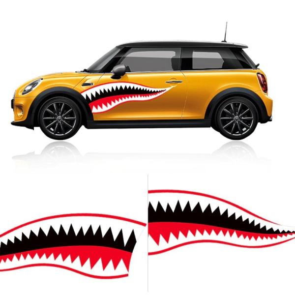1ペア シャークマウス カービニールステッカー サイドドア デカール ミニクーパー JCW カントリーマン クラブマン F55 F56 R55 R56
