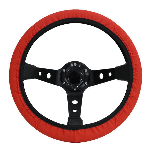 Б 汎用 ハンドルカバー ステアリングカバー ハンドル スズキ トヨタ マツダ  ホンダ 日産 三菱 スバル 36〜39cm レザー レッド